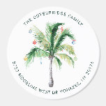 Tropical Palm Tree Christmas Return Address Classic Round Sticker<br><div class="desc">We've Moved Palm Tree Christmas Return Address Classic Round Sticker you can easily customize by clicking the "Personalize" button. A perfect moving and holiday return address sticker for the family moving to the coast during the holidays,  temporarily or permanently</div>
