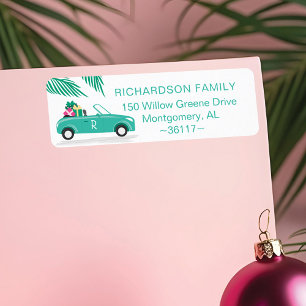Tropical Palm Tree Christmas Teal Blue Convertible Label