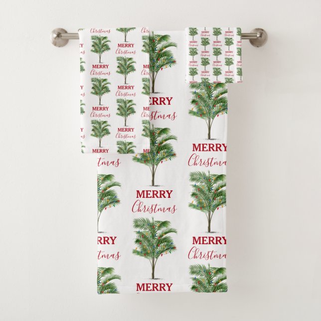 Tropical Palm Tree Christmas Tree Holiday Bath Towel Set (Insitu)