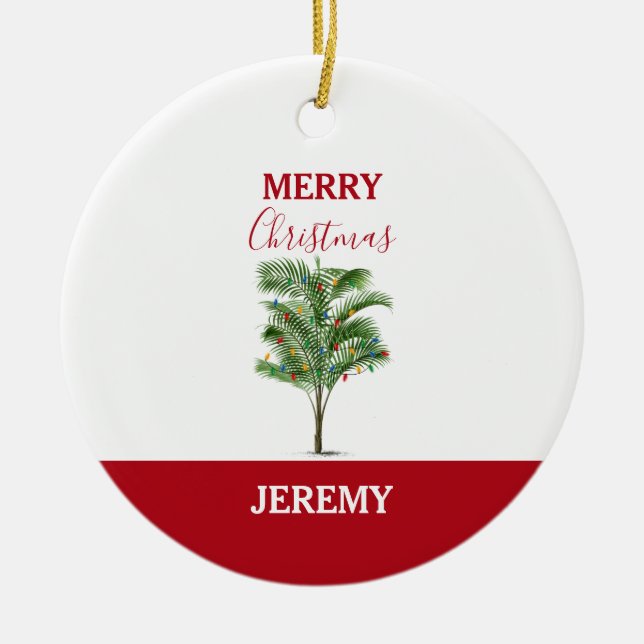 Tropical Palm Tree Christmas Tree Holiday Ceramic Ornament (Front)