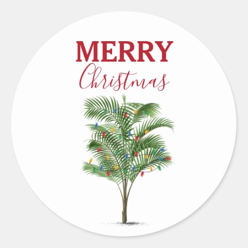 Tropical Palm Tree Christmas Tree Holiday Classic Round Sticker