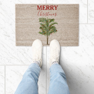 Tropical Palm Tree Christmas Tree Holiday Fiber Doormat