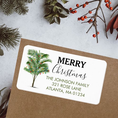 Tropical Palm Tree Christmas Tree Holiday Label