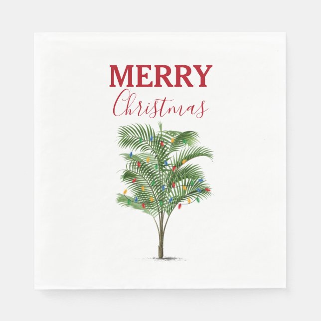 Tropical Palm Tree Christmas Tree Holiday Napkins (Front)