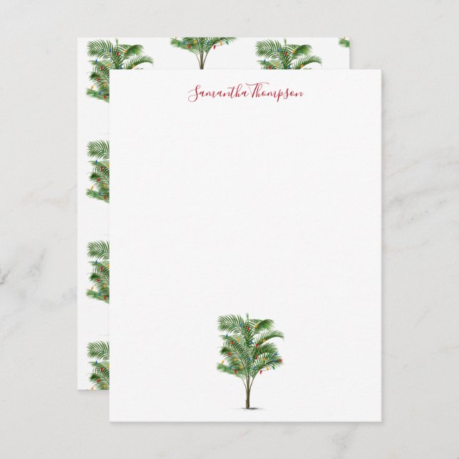 Tropical Palm Tree Christmas Tree Holiday Note Card (Front/Back)
