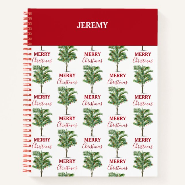 Tropical Palm Tree Christmas Tree Holiday Notebook (Front)