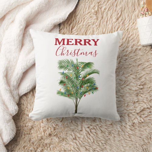 Tropical Palm Tree Christmas Tree Holiday Throw Pillow