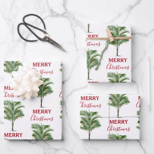 Tropical Palm Tree Christmas Tree Holiday Wrapping Paper Sheets