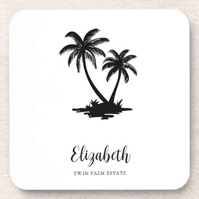 Tropical Palm Tree Coastal Personalized Beverage Coaster (Front)