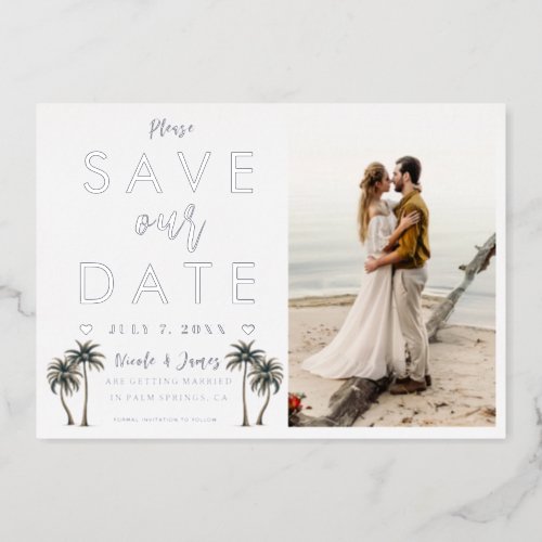 Tropical Palm Tree Coastal Wedding Save the Date Foil Invitation