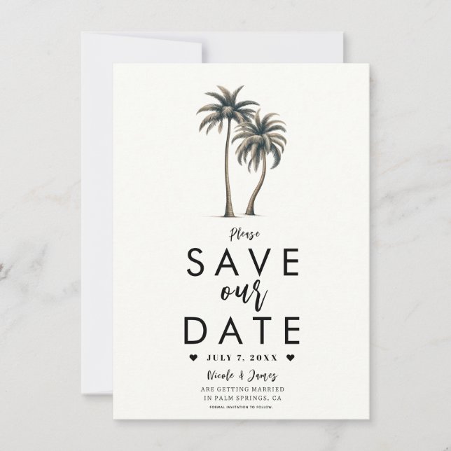 Tropical Palm Tree Coastal Wedding Save the Date Invitation (Front)
