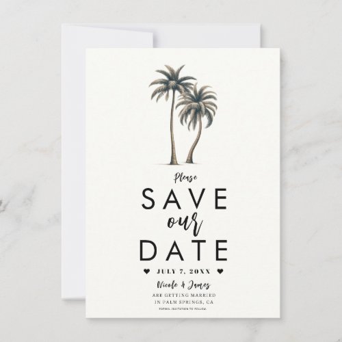 Tropical Palm Tree Coastal Wedding Save the Date Invitation