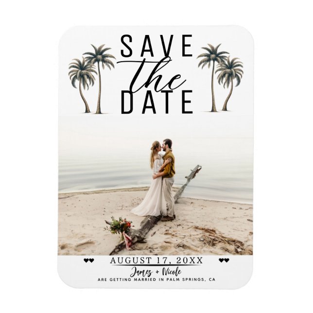 Tropical Palm Tree Coastal Wedding Save the Date Magnet (Vertical)