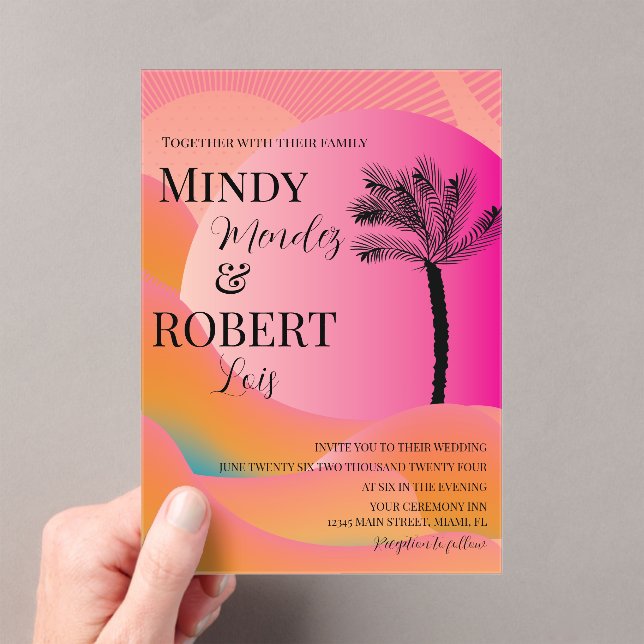 Tropical Palm Tree Colorful Wedding Invitation (Insitu (Handheld))