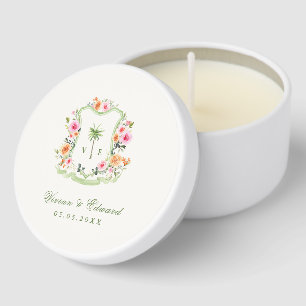 Tropical Palm Tree Crest Monogram Summer Wedding Mini Candle Favors
