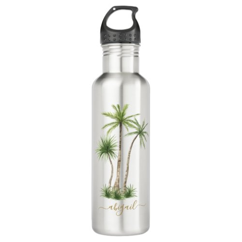 Tropical Palm Tree Custom Name Bridesmaid  Stainless Steel Water Bottle