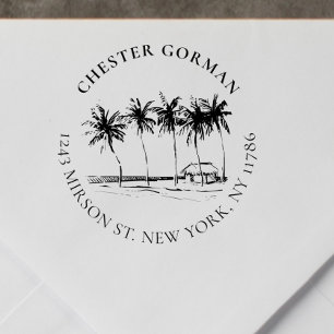 Tropical Palm-Tree Custom Return Address Vintage Rubber Stamp