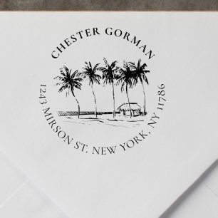 Tropical Palm-Tree Custom Return Address Vintage Self-inking Stamp