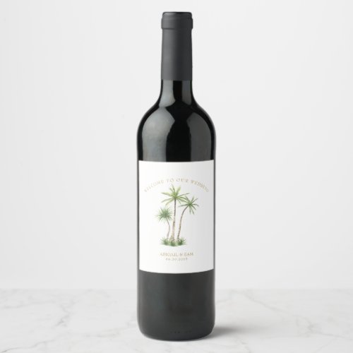 Tropical Palm Tree Custom Welcome to our Wedding Wine Label