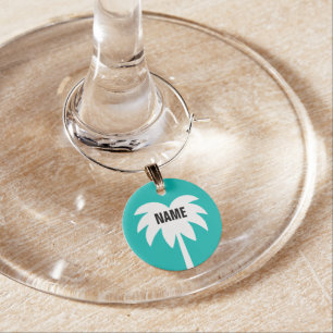 Tropical palm tree custom wine glass charms