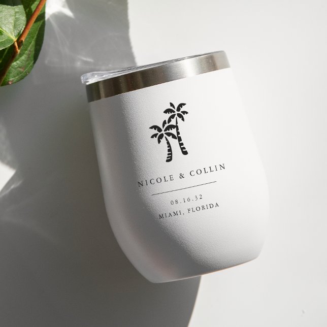 Tropical Palm Tree Destination Wedding Favor Thermal Wine Tumbler (Creator Uploaded)