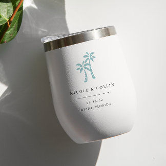 Tropical Palm Tree Destination Wedding Favor Thermal Wine Tumbler