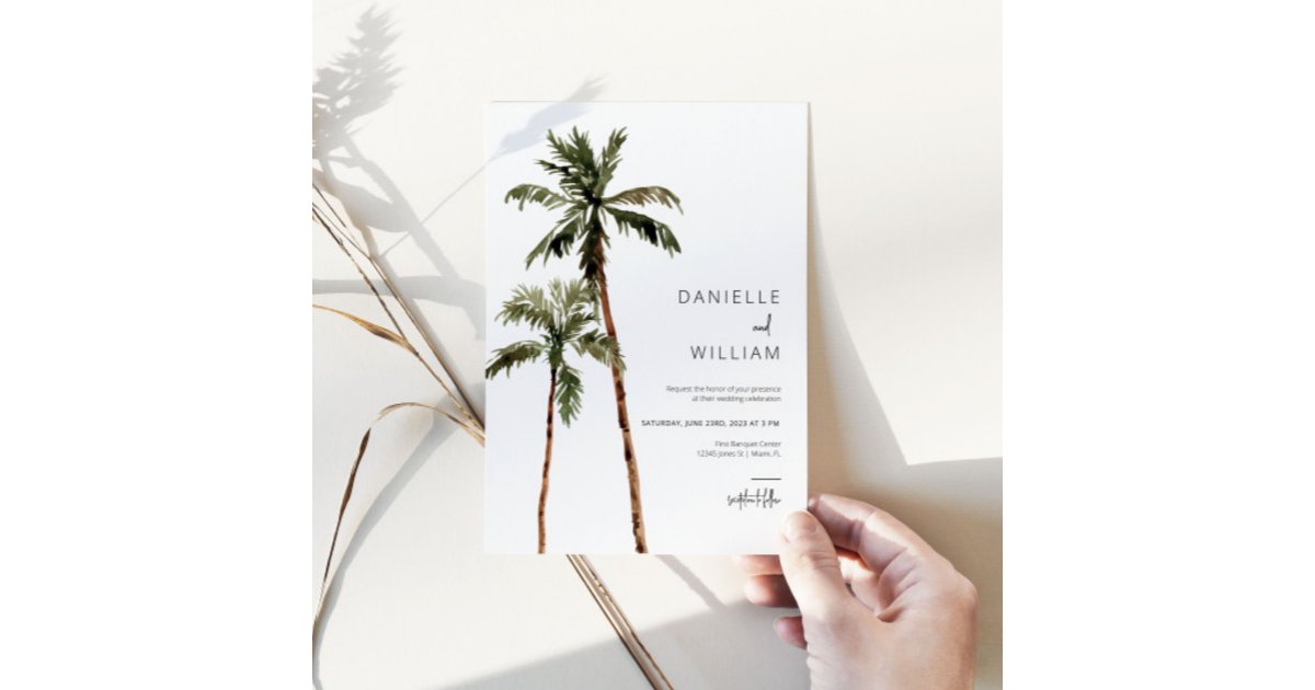Tropical Palm Tree Destination Wedding Invitation | Zazzle