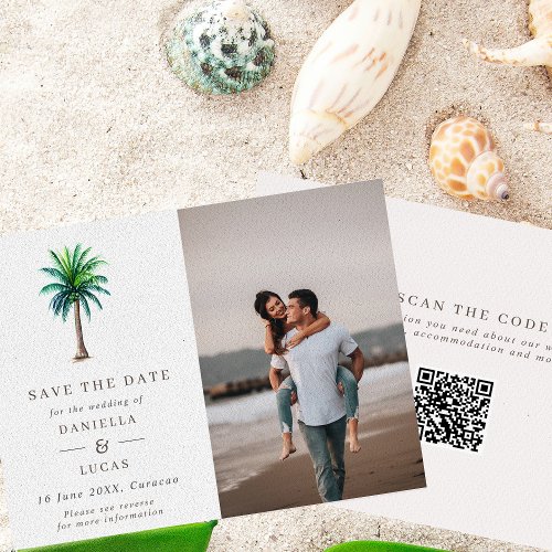 Tropical Palm Tree Destination Wedding  Photo Save The Date
