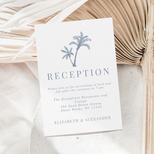 Tropical Palm Tree Dusty Blue Wedding Reception Enclosure Card