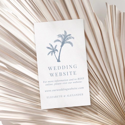 Tropical Palm Tree Dusty Blue Wedding Website Enclosure Card