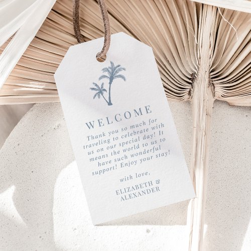 Tropical Palm Tree Dusty Blue Wedding Welcome Gift Tags
