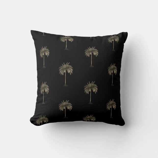 Tropical Palm Tree Elegant Black Modern Stylish Throw Pillow (Front)