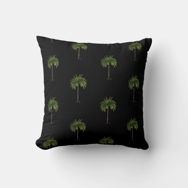 Tropical Palm Tree Elegant Black Modern Throw Pillow (Front)