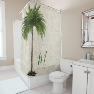 Tropical Palm Tree Elegant Champagne Marble Shower Curtain