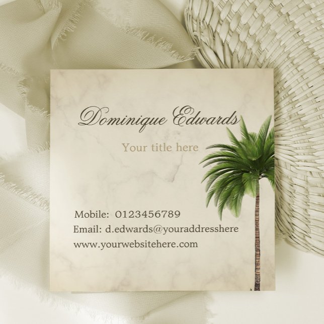 Tropical Palm Tree Elegant Marbled Stylish Square Business Card (Creator Uploaded)