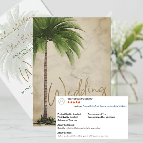 Tropical Palm Tree Elegant Modern Gold Wedding Invitation