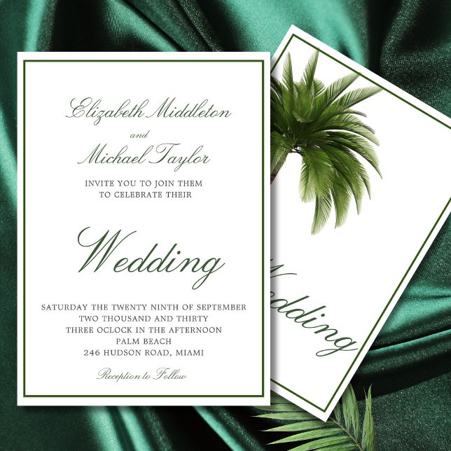 Tropical Palm Tree Elegant Modern Green Wedding Invitation (Creator Uploaded)