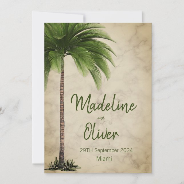 Tropical Palm Tree Elegant Modern Stylish  Wedding Invitation (Front)