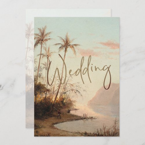 Tropical Palm Tree Elegant Vintage Gold Wedding  I Invitation