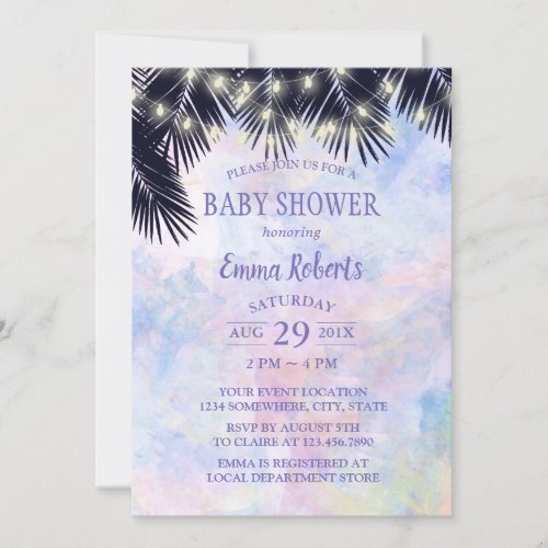 Tropical Palm Tree Elegant Watercolor Baby Shower Invitation