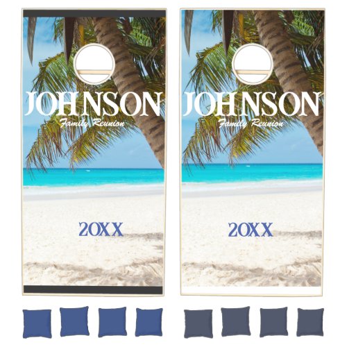 Tropical Palm Tree Family Hawaii Reunion Cornhole Set