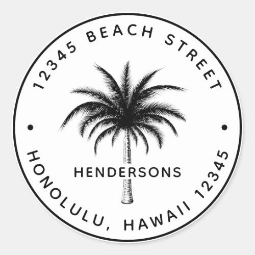 Tropical Palm Tree Family Name Return Address Classic Round Sticker