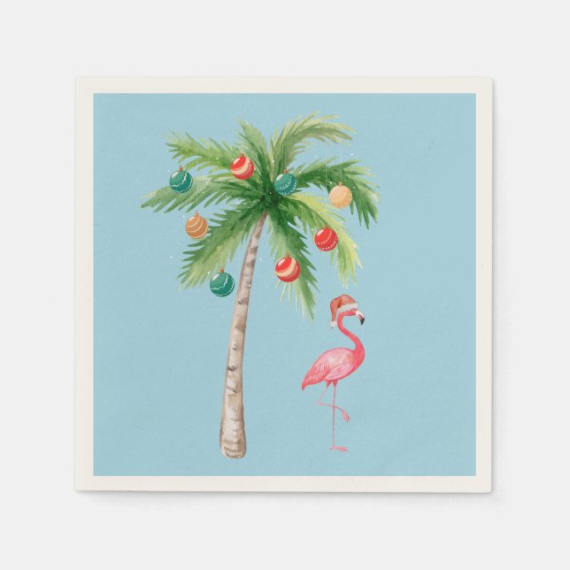 Tropical Palm Tree Flamingo Holiday Party  Napkins (Front)