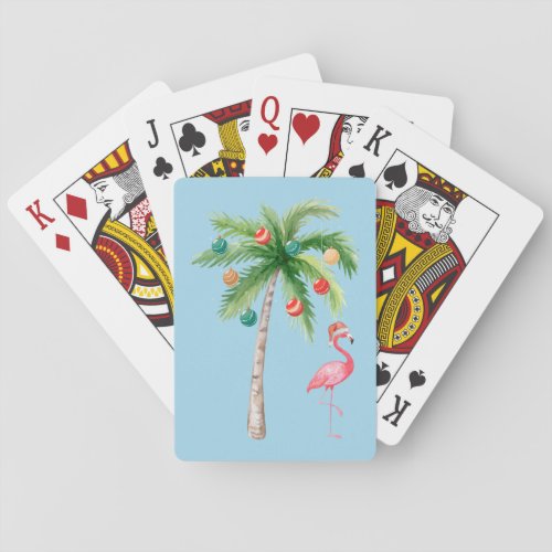 Tropical Palm Tree Flamingo Holiday Party  Poker Cards