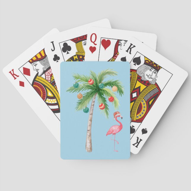Tropical Palm Tree Flamingo Holiday Party  Poker Cards (Back)
