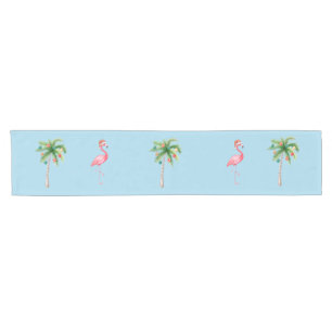 Tropical Palm Tree Flamingo Holiday Party Short Table Runner