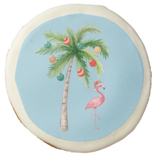Tropical Palm Tree Flamingo Holiday Party  Sugar Cookie