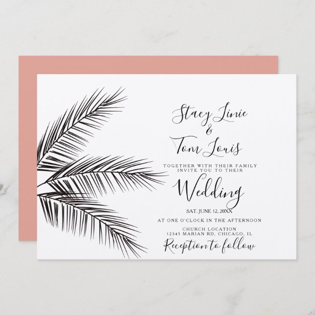 Tropical Palm Tree Foliage Hand Drawn Earthy Invitation (Front/Back)