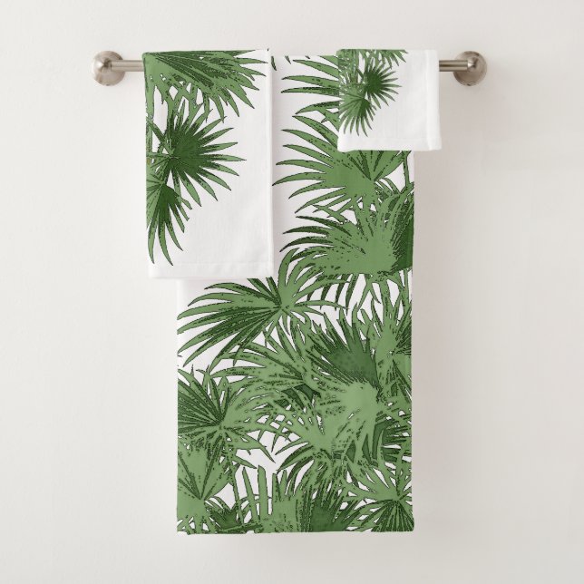 Tropical Palm Tree Fronds Islands Bath Towel Set (Insitu)