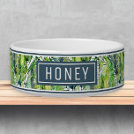 Tropical Palm Tree Fronds Name Template Pet Bowl<br><div class="desc">Tropical Palm Leaf Pattern Personalized Pet Bowls with Name Template: Stylish, Trendy, and Adorable! Our custom-designed bowls feature a watercolor palm fronds pattern in blue, green, teal, and white, perfect for both cats and dogs. Personalize with your pet's name for a unique touch. These preppy and tropical bowls add charm...</div>